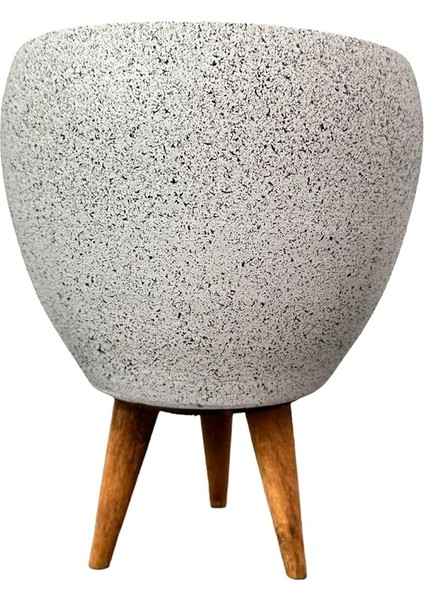 Tasarımı Ev Dekorasyon Beyaz Granit Toprak Saksı Saksılık Salon Çiçeklik 3 Ayaklı - 15 cm