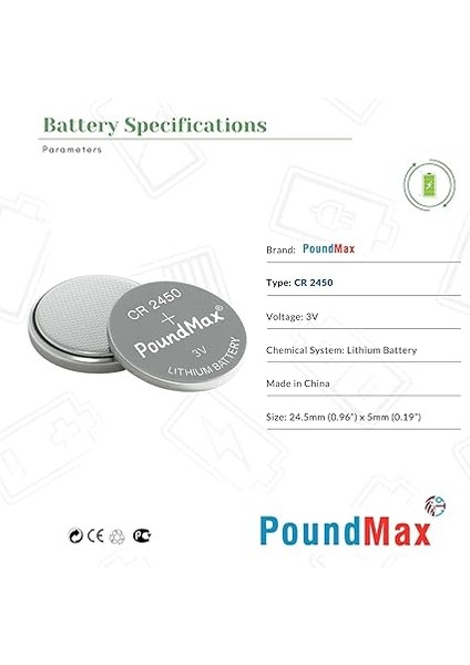 Adet 2450 CR2450 DL2450 DL2450 ECR2450 KCR2450 3V Poundmax Lityum Düğme Piller, Düğme Pil, Çocuklara Dayanıklı Ambalaj, Akıllı Ev Cihazları, Küçük Elektronik Ev Aletleri, Araba Anahtarları ve Diğer indirimleri