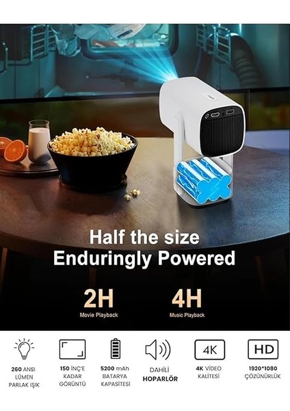 Taşınabilir Projeksiyon Dahili Hoparlör Ps5 ve Xbox Bağlantılı Oyun Sinema Projektör Full Hd 4K Android 1080P/2K/4K Destekli Ev Sinema Ofis Toplantı Fuar Sunum K2 fiyatları