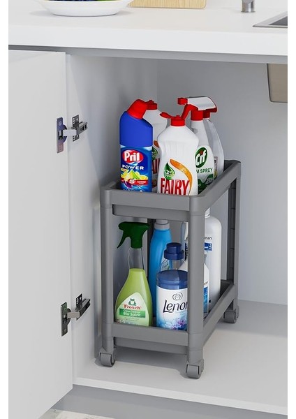2 Katlı Tekerlekli Düzenleyici Raf, Banyo Dolabı, Mutfak Tezgah ve Evye Altı fiyatları