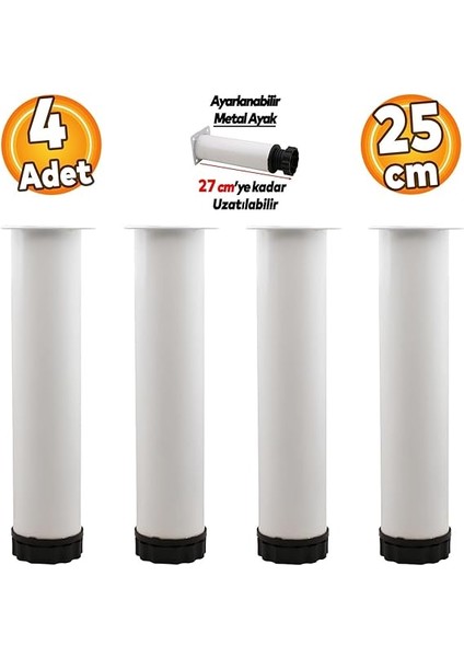 Ayarlanabilir Mobilya Kanepe Baza Koltuk Metal Destek Yükseltici Beyaz Ayağı Ayakları 25 cm 4 Adet indirimleri