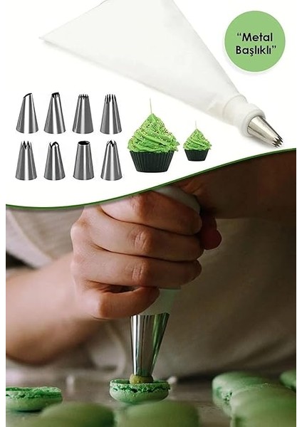 10 Parça Krema Sıkma Torbası Seti, 9 Paslanmaz Çelik Uçlu, Pasta ve Kek Süsleme Kit fiyatları