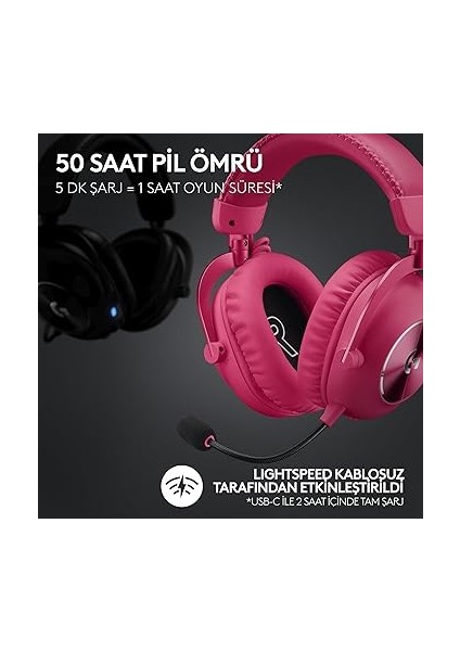 G Pro x 2 Lıghtspeed Kablosuz Oyuncu Kulaklığı, Çıkarılabilir Boom Mikrofon, 50 mm Grafen Sürücüler, Dts:x Headphone 2.0, 7.1 Surround, Bluetooth/usb/3.5 mm Aux, Pc, Ps5, Ps4, Switch, Pembe modelleri