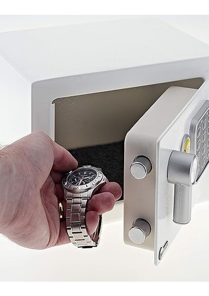 Dijital Mini Boy Kollu Kasa - YSV/170/DB1/W - Standart Güvenlik - 16MM Çapında 2 Adet Kilitleme Mili - 3,8 Litre Kapasite - 17 x 23 x 17 cm - Beyaz indirimleri