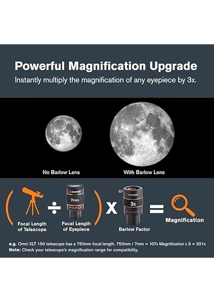 93428 1,25 Inç X-Cel Lx 3x Barlow Lens, Siyah modelleri