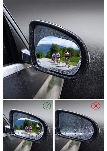 Araba Yağmur Tutmaz Kaydırıcı Film - Araç Dış Dikiz Aynası Kolay Görüş ve Buğu Önleyici Şeffaf (2 Adet)