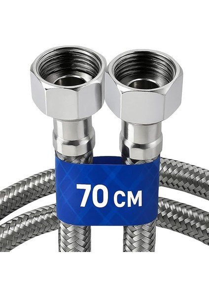 Adet 70 cm Paslanmaz Çelik Örgülü Flex Hortum – 3/8"x3/8" Klozet ve Taharet Musluğu Bağlantı Hortumu, Yüksek Dayanıklı ve Sızdırmaz