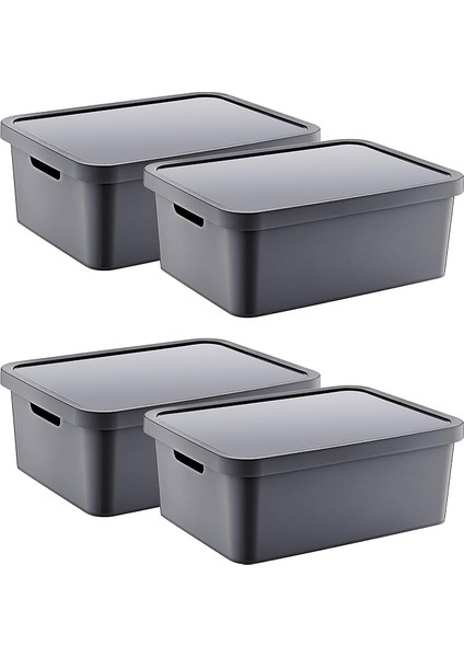 4'lü Set Stafi Çok Amaçlı Kapaklı Kutu Antrasit 12 Lt - Antrasit, Çok Amaçlı Kapaklı Kutu, Ev-Ofis-Depo Için, Kapaklı Saklama Kutusu