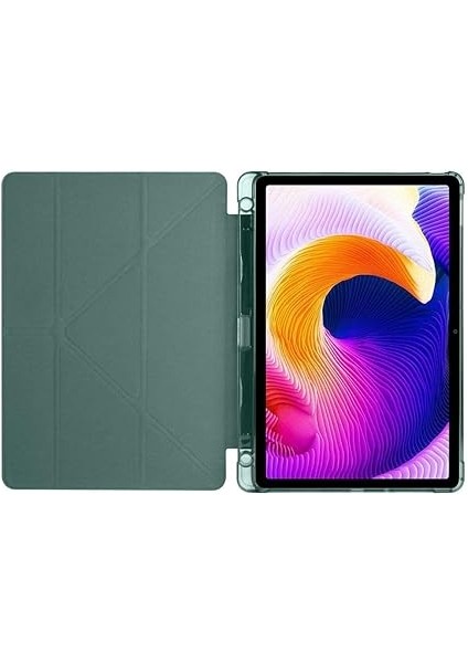 Redmi Pad Se 11INÇ ile Uyumlu Kılıf Kalem Bölmeli Trifolding Case Koyu Yeşil modelleri