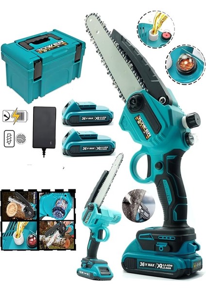 Rowermax Alman Hrd-58 Çift Batarya Otomatik Yağlama 24 cm Pala Şarjlı Ağaç Odun Dal Budama Testeresi