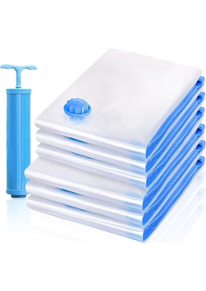 Giysi ve Yatak Örtüsü Için Vakumlu Torba, 6 Adet Vakumlu Torba, Kıyafet, Seyahat, Kıyafet, Saklama Için Vakumlu Çanta, Vakumlu Yer Tasarruflu, 3 x 70 x 50 cm + 3 x 80 x 60 cm + 1 El Pompası