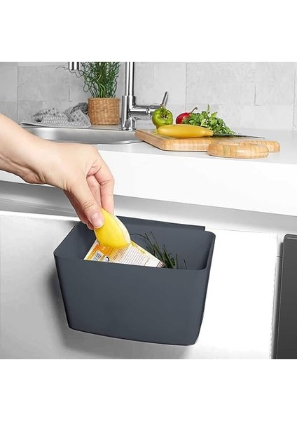 Org-50 Dolap Kapağına Asılabilir Pratik Çöp Kutusu - Tezgah Üstü Çöp Kovası Antrasit