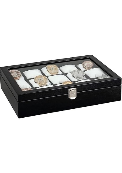 Siyah Deri 15 Li Üzeri Cam Saat Kutusu ST15-26 fiyatları
