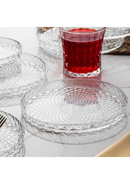 Venedik Pasta Tabağı Dik Tabak - 6lı Cam Sunumluk Pasta Kurabiye Kek Ikram Servis Tabağı-16 cm