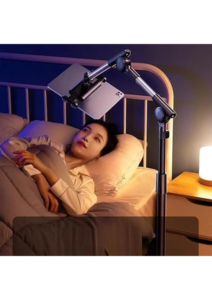 Profesyonel 12.9 Inçe Kadar Uyumlu Tablet Tutucu Yüksekliği Ayarlanabilir 360 Derece Dönebilen Kol ve Stant Olan Metal Taban Alüminyum Gövde 180CM Siyah Renk LD057 (LD057) fiyatları