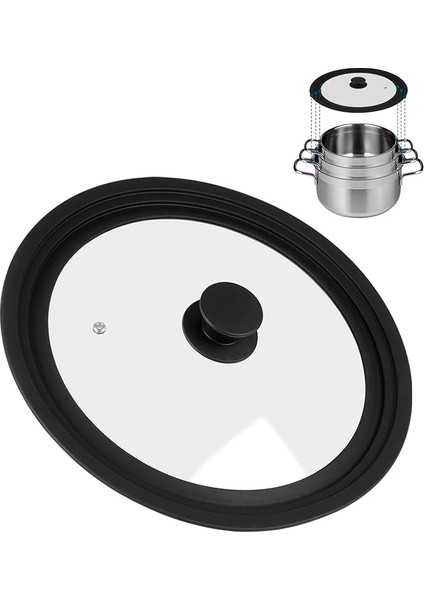 Evrensel Kapak, Tava Kapağı, 24/26/28 cm Tencere ve Tavalar Için Cam Kapak, Çok Yönlü Pişirme Için Tencere Kapağı