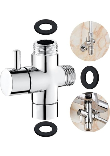 Rusee 3 Yollu Değiştirme Vanası, Valf Değiştirme Şalteri G 1/2 Inç Masif Pirinç Duş Adaptörü Değiştirme Vanası Duş Sistemi Yedek Parçası, Krom Cilalı