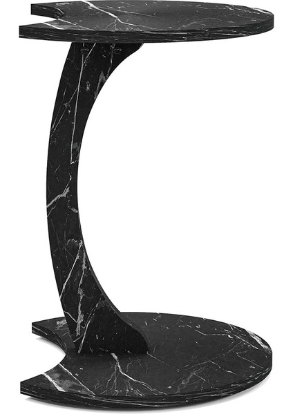 Jet Tekerlekli C Sehpa Koltuk Sehpası Yan Sehpa Zigon Sehpa Servis Sehpası - Siyah Mermer Desen modelleri