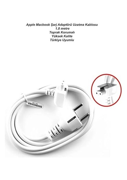 Macbook Şarj Adaptörü Uzatma Kablosu 1.8m Toprak Korumalı, Tr Fiş, Galvanizli Kalaylı Kablo fiyatları
