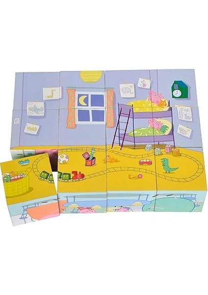 Simba, 109265708, Peppa Pig Blok Puzzle, Resimli Küpler, 12 Yapı Bloğu ile 6 Motif, 6 Şablon, 13 Adet, 16X12CM fırsatları