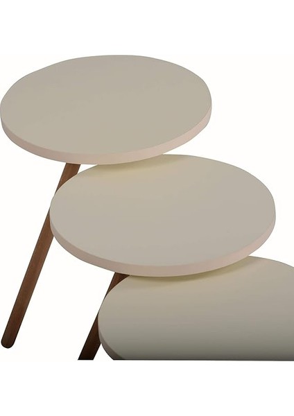 Renkli Üçlü Zigon Sehpa Ahşap Ayaklı Yuvarlak Pastel Tasarım Krem fiyatları