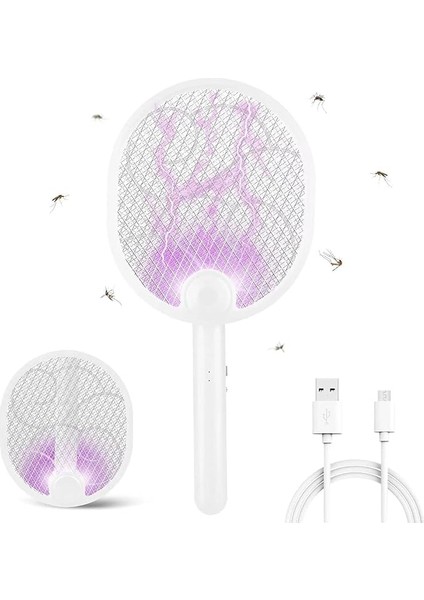 Sinek Öldürücü Raket - Yüksek Voltajlı Sinek, Haşere ve Böcek Öldürücü, Geniş Etki Alanı, Uv Işıklı Sinek Öldürücü Raket, Ev Bahçe Kamp Için Kablosuz Taşınabilir Elektrikli Sivrisinek Kovucu