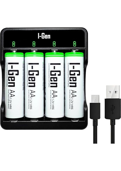 G427 4'lü Pil Şarj Aleti + 4 Adet Aa 2700 Mah Kalem Pilli Set 1.2V Ni-Mh