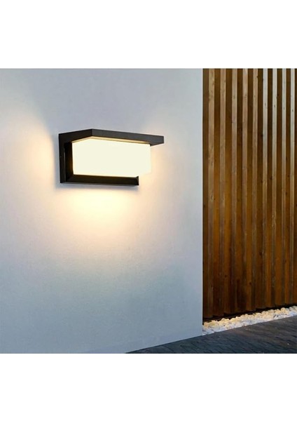 Geldi Bahçe Aydınlatması LED Işık 12W Beyaz Günışığı Işık Zita Ultra Şapkalı Bahçe Duvar Aplik Su Geçirmez (Gün Işığı 3000K)