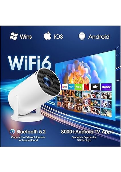 Projektör HY300 PRO-1080P Full Hd Görüntü Kalitesi, 8500 Lümen Yüksek Parlaklık Seviyesi, Uzaktan Kumandalı, Wifi 6, Bluetooth 5, Android 11, Otomatik Keystone, 40"-130" Ekran Projeksiyon Cihazı modelleri
