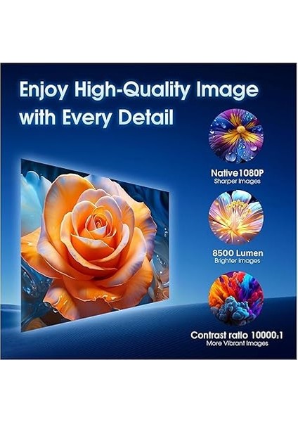 Projektör HY300 PRO-1080P Full Hd Görüntü Kalitesi, 8500 Lümen Yüksek Parlaklık Seviyesi, Uzaktan Kumandalı, Wifi 6, Bluetooth 5, Android 11, Otomatik Keystone, 40"-130" Ekran Projeksiyon Cihazı fırsatları