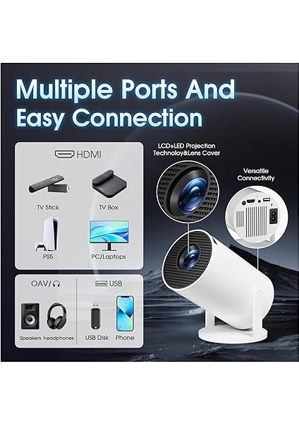 Projektör HY300 PRO-1080P Full Hd Görüntü Kalitesi, 8500 Lümen Yüksek Parlaklık Seviyesi, Uzaktan Kumandalı, Wifi 6, Bluetooth 5, Android 11, Otomatik Keystone, 40"-130" Ekran Projeksiyon Cihazı indirimleri