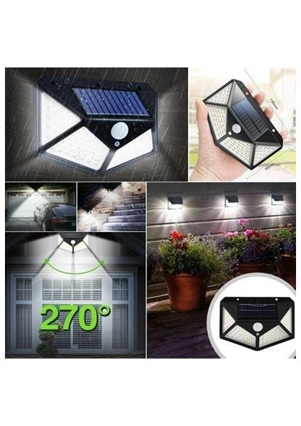 100 Ledli 3 Farklı Aydınlatma Ayarlı Solar Güneş Enerjili Hareket Sensörlü Bahçe Duvar Lambası modelleri