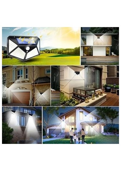 100 Ledli 3 Farklı Aydınlatma Ayarlı Solar Güneş Enerjili Hareket Sensörlü Bahçe Duvar Lambası fırsatları