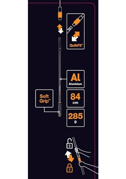 Quikfit Alet Başlıkları Için Kısa Sap, Teleskopik Değildir, Uzunluk: 84 Cm, Alüminyum, Siyah/turuncu, Quikfit, 1000664 fırsatları