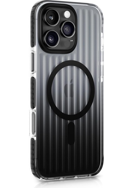 iPhone 15 Pro Max Için Elite Serisi Magsafe ile Uyumlu Arkası Yarı Saydam Parmak Izi Tutmayan ve Çizilmeyen Polikarbonat Kenarları Yumuşak Silikon Kılıf (Siyah, 15 Pro Max)