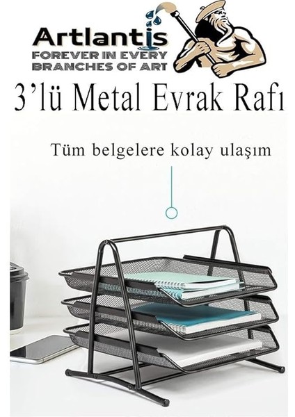 Metal Evrak Rafı 3 Lü 1 Paket Masa Üstü A4 Dosya Düzenleyici Kağıt Tepsisi Fileli Üç Katlı Hareketli modelleri