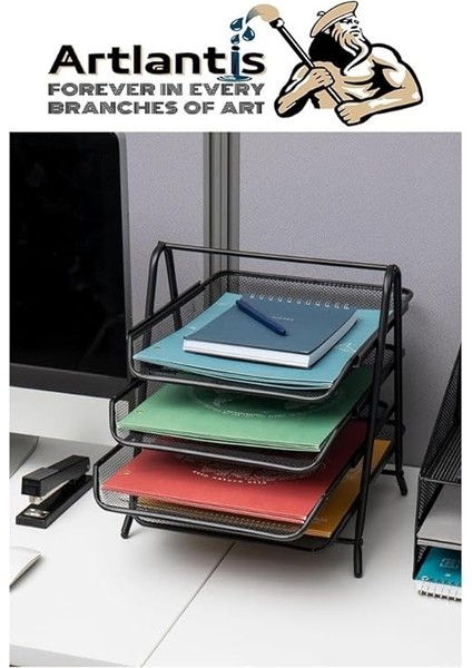 Metal Evrak Rafı 3 Lü 1 Paket Masa Üstü A4 Dosya Düzenleyici Kağıt Tepsisi Fileli Üç Katlı Hareketli indirimleri