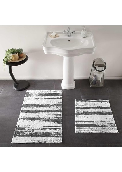 Classy Desenli%75 Pamuk%25 Viscoz Paspas Seti, Antrasit, 1 Adet 50X60 cm / 1 Adet 60X100 cm