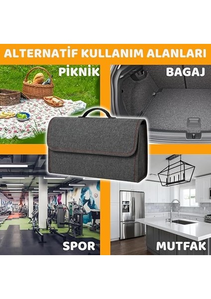 Premium Keçe Araç Bagaj Organizeri Suya Dayanıklı Pratik Taşınabilir Katlanabilir Seyahat Çantası Araç Içi Düzenleme Kutusu (Gri) fırsatları