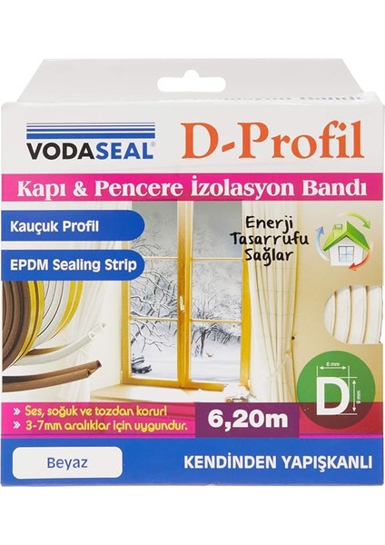 53.01.049 Kapı Pencere Izolasyon Bandı, Kauçuk Profil, Kendinden Yapışkanlı, Beyaz