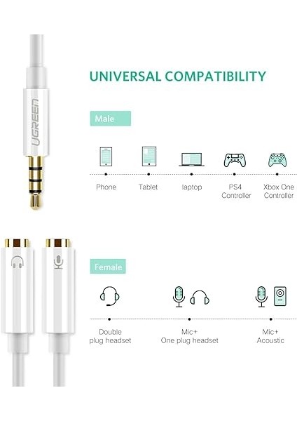 Mikrofon ve Kulaklık Ayırıcı 3.5 mm Y Kablo Beyaz fiyatları