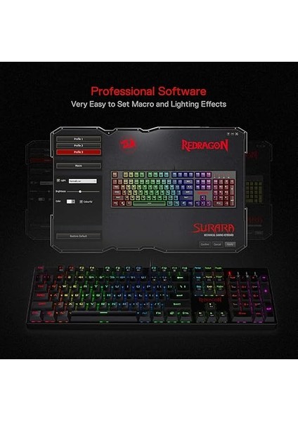 K582-US Surara Rgb LED Arkadan Aydınlatmalı Qwerty Mekanik Oyun Klavyesi, 104 Tuşlu, Abd Düzeni (Kırmızı Şalter – Abd Düzeni) fırsatları