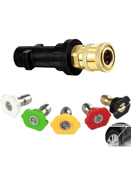 Basınçlı Yıkama Tabancası Adaptörü, 1/4” Püskürtme Nozulu Uç Setleri, Basınçlı Yıkama Adaptör Seti, Karcher K2 - K7 Serisi Için 5 Püskürtme Nozullu Hızlı Bağlantı Turbo Nozulu