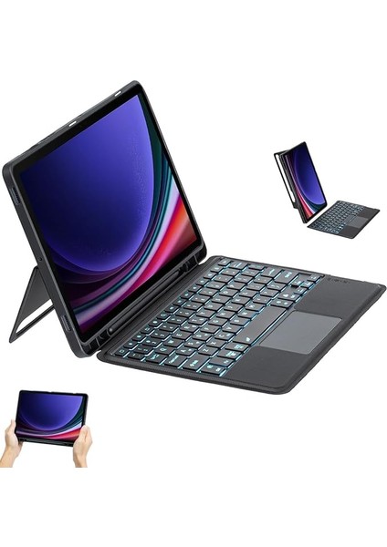 Tab S10+ Plus/s9+ Plus/s9 Fe+ Plus 12.4 Için ile Uyumlu Mag Touchpad Blutooth Işıklı Standlı Klavyeli Kılıf