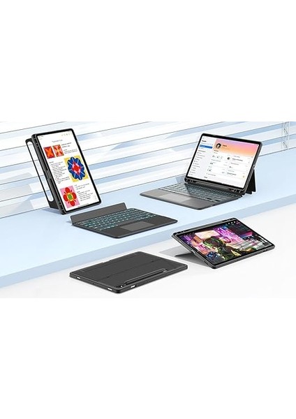 Tab S10+ Plus/s9+ Plus/s9 Fe+ Plus 12.4 Için ile Uyumlu Mag Touchpad Blutooth Işıklı Standlı Klavyeli Kılıf modelleri