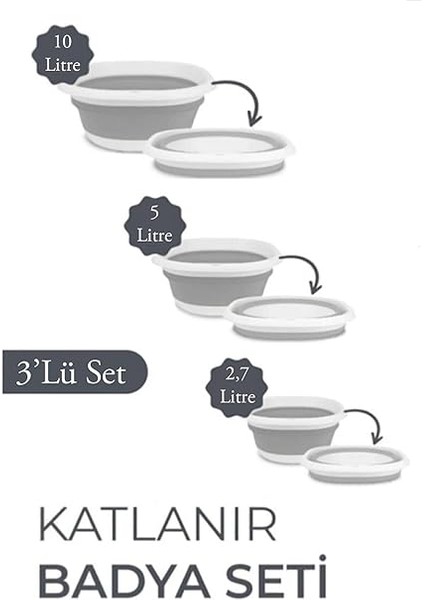 Kapısı Katlanır Badya Akordiyon Silikon Leğen (Badya Set (10-5-2,7) Litre) fiyatları