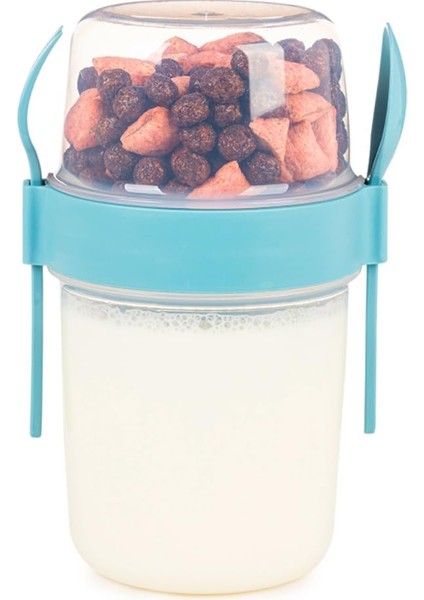 ml Take-Go Kaşıklı Hazneli Meyveli Müsli Kabı Piknik Iş Yoğurt Süt Bardağı Kapaklı ve Kaşıklı Kahvaltı Bardakları, Tahıl Tepesi Yulaf Ezmesi Granola (Turkuaz)