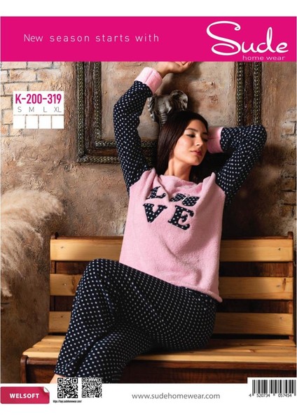 K-200-319 Bayan Genç Kışlık Welsoft Polarlı Pijama Takım--Pembe--