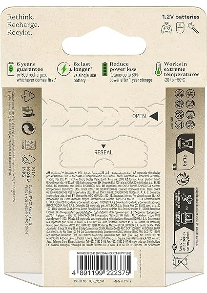 Batteries Recyko 2100 Aa Kalem Ni-Mh Şarjlı Pil, 1.2 Volt, 6'lı Kart fiyatları