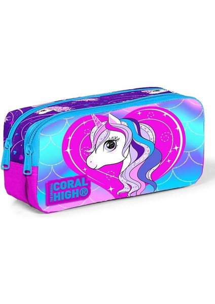 High Unicorn Baskılı Iki Bölmeli Kalem Çantası - Kız Çocuk